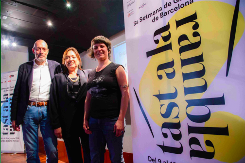 Gala Pin, Joan Oliveras y RoserTorras, en la presentación de Tast a la Rambla